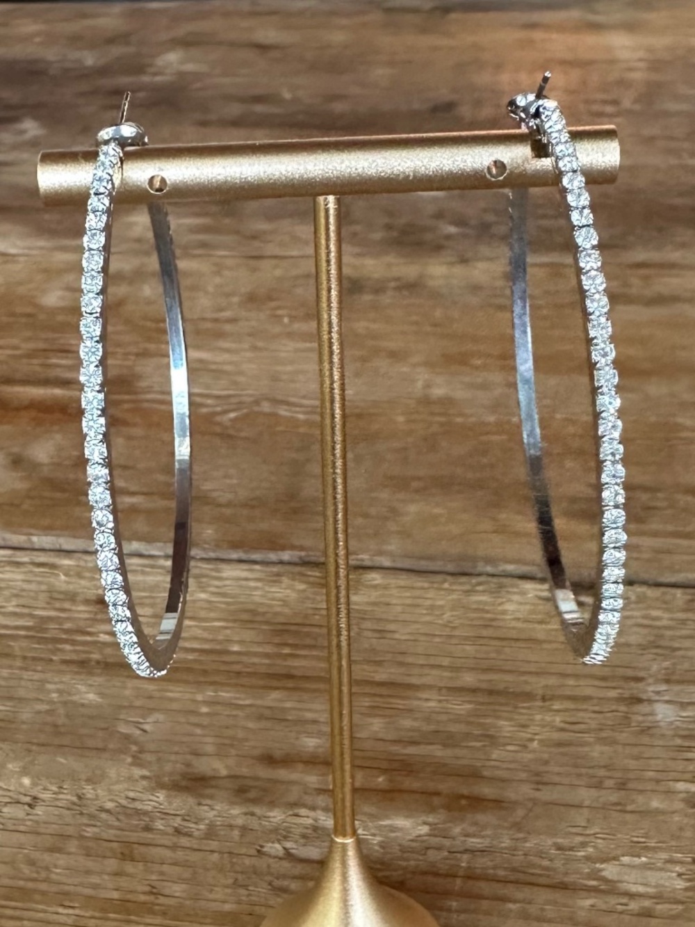 Glam Large Silver Pave Crystal Statement Hoop Earrings - 2.5 inches diameter